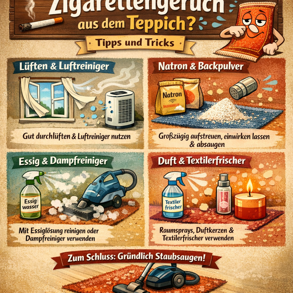 Wie entfernt man Zigarettengeruch aus dem Teppich?