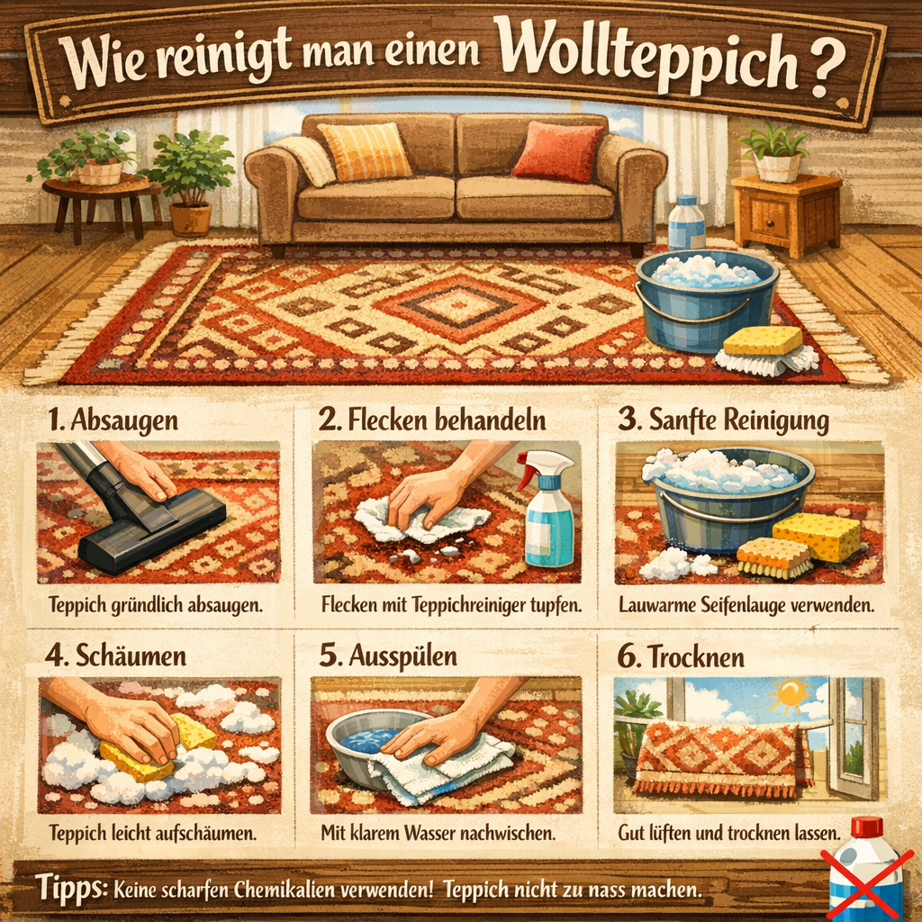 Wie reinigt man einen Wollteppich?