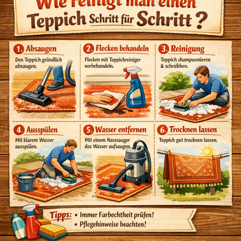 Wie reinigt man einen Teppich Schritt für Schritt?