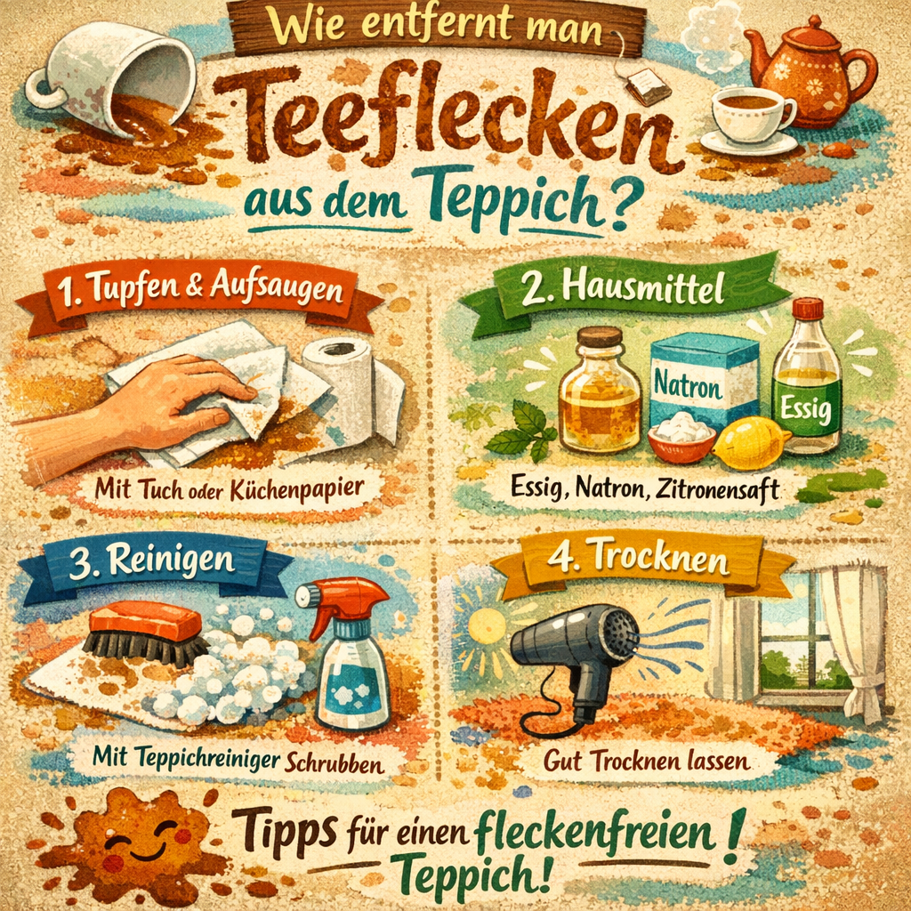 Wie entfernt man Teeflecken aus dem Teppich?