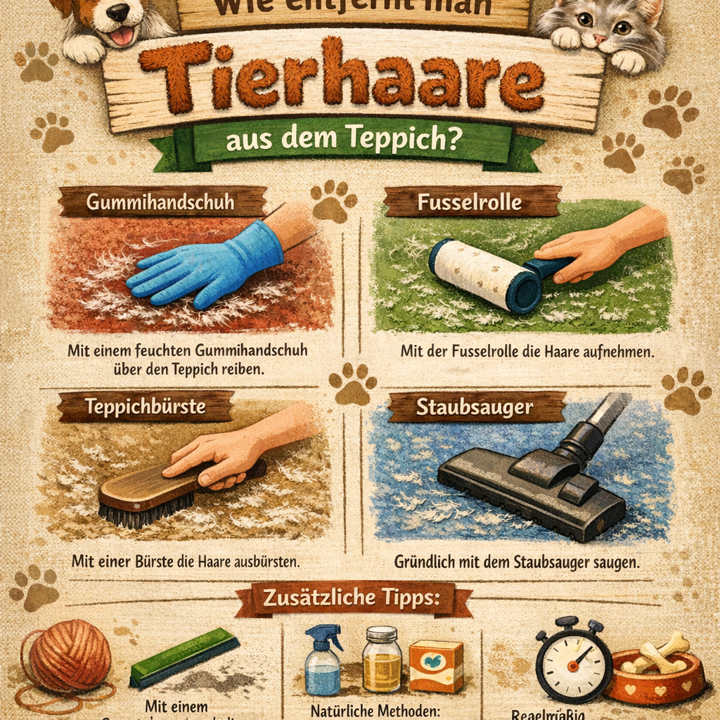 Wie entfernt man Tierhaare aus dem Teppich?