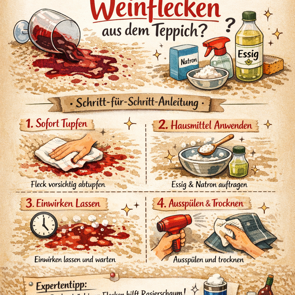 Wie entfernt man Weinflecken aus dem Teppich?