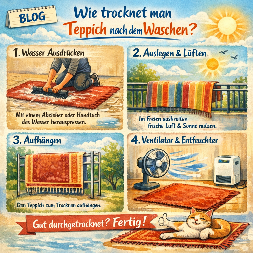 Wie trocknet man einen Teppich nach dem Waschen?