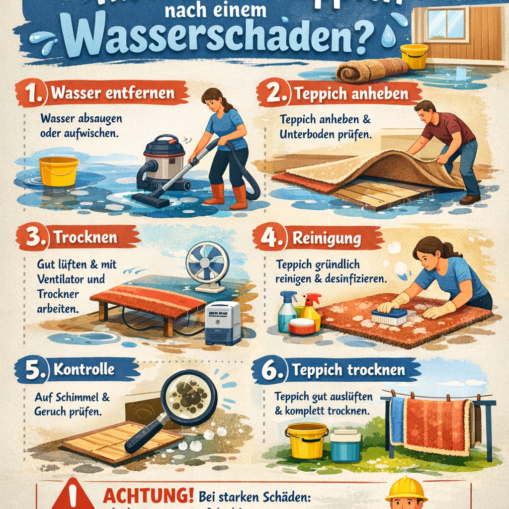 Wie reinigt man einen Teppich nach einem Wasserschaden?