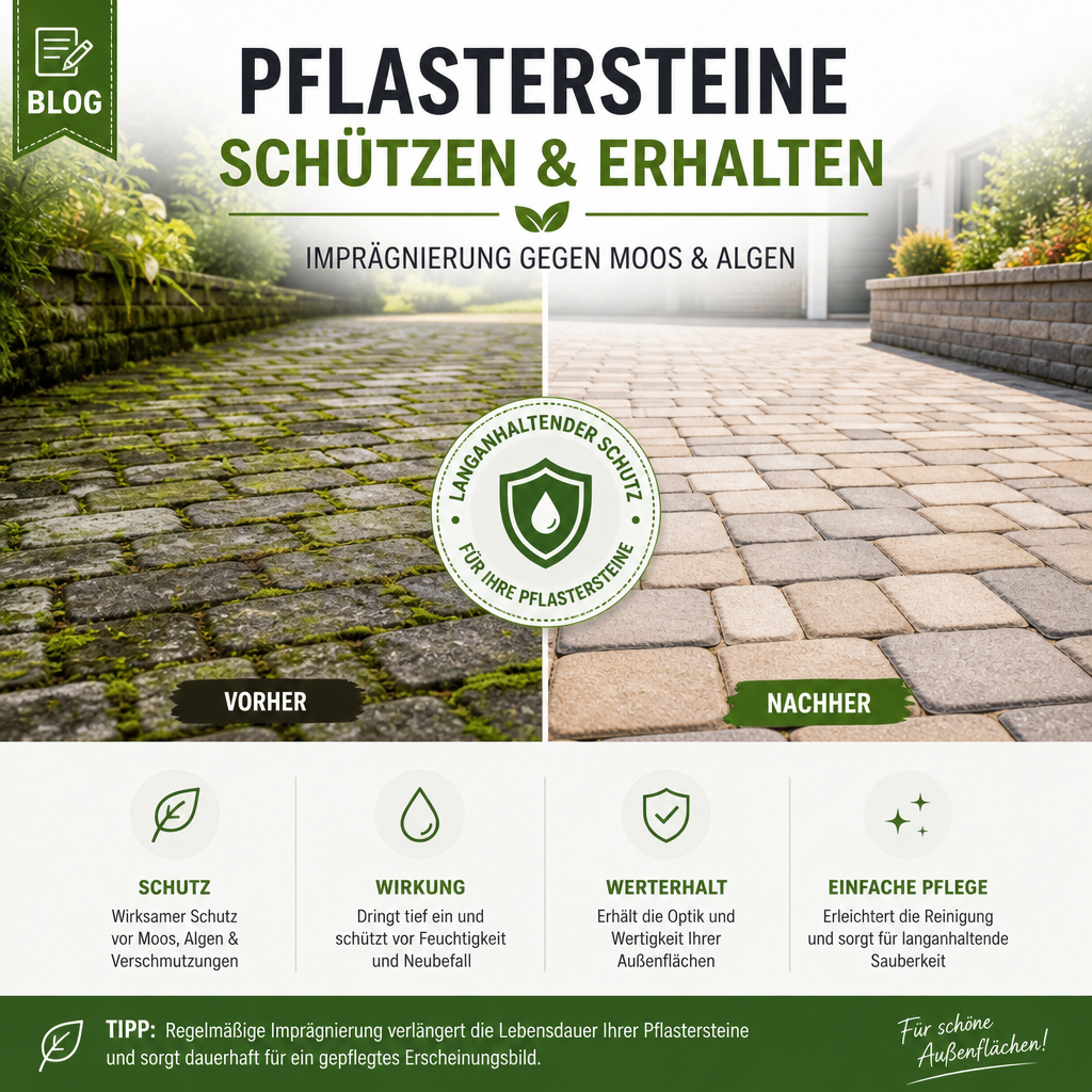 Imprägnierung von Pflastersteinen gegen Moos und Algen