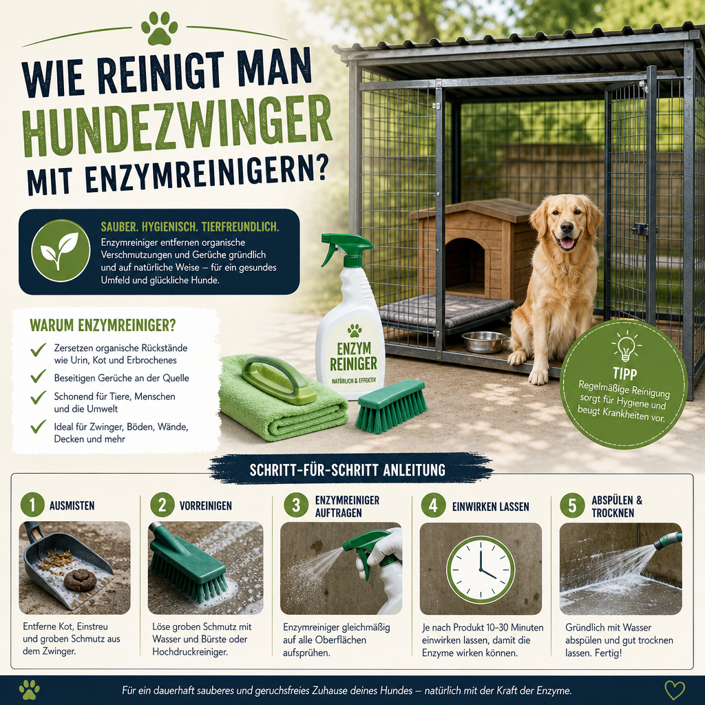 Wie reinigt man Hundezwinger mit Enzymreinigern?
